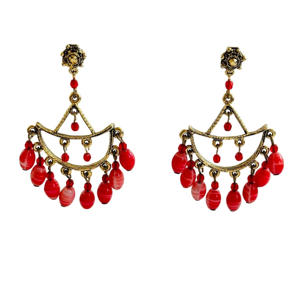 Regal Chandelier‎ Earrings VTG Regency style murano glass Beads pierced Dangle